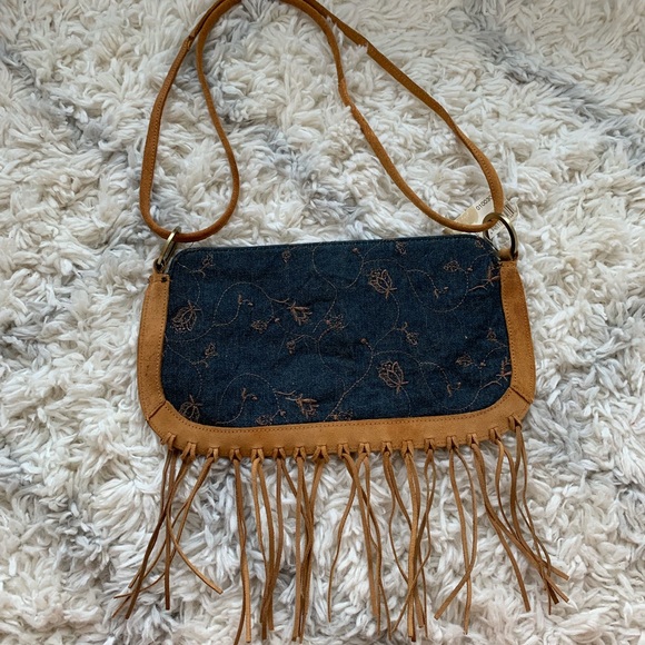 Vintage XOXO Crossbody Handbag Denim Fringe - Picture 1 of 8